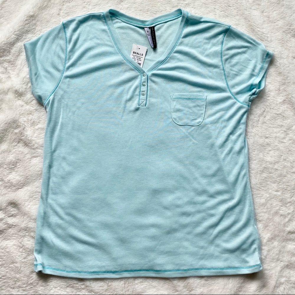 Jaclyn Smith Soft Pajama Henley Top Turquoise Blue Size Medium